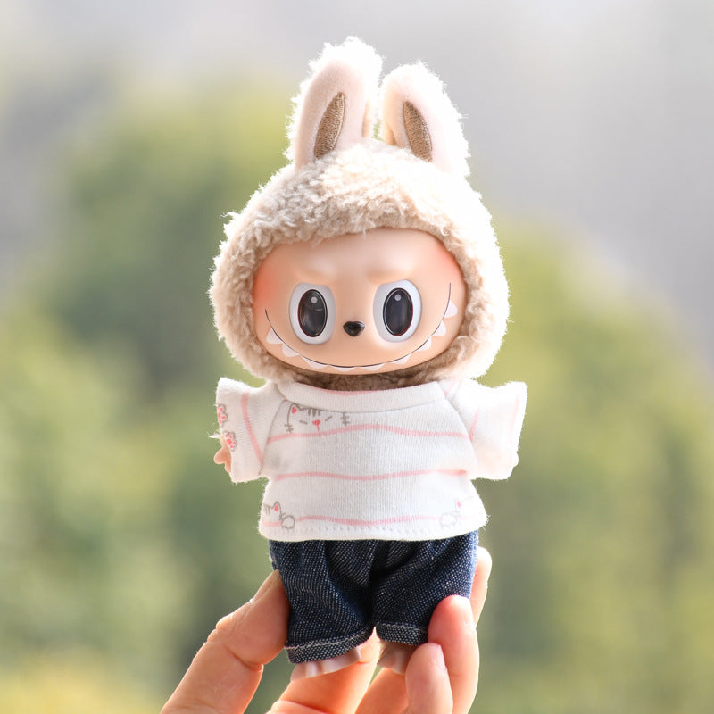 Labubu Doll Clothes - 17cm Pendant Outfit Set with T-Shirt & Suspenders
