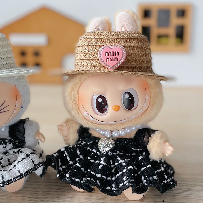 Labubu Doll Straw Hat & Outfit Set for 17cm Vinyl Doll