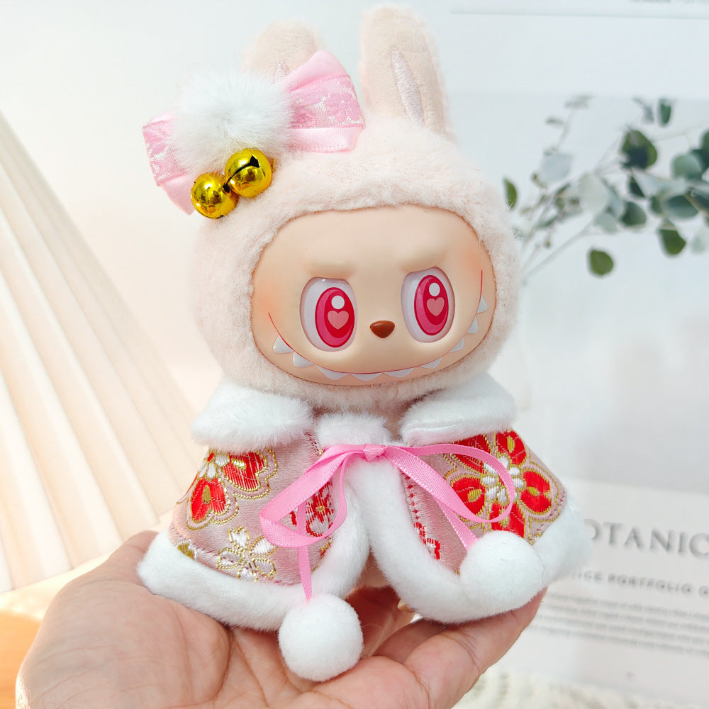 Labubu Doll New Year Red Sweater & Lucky Hat Outfit for 15-17cm Pendant Doll