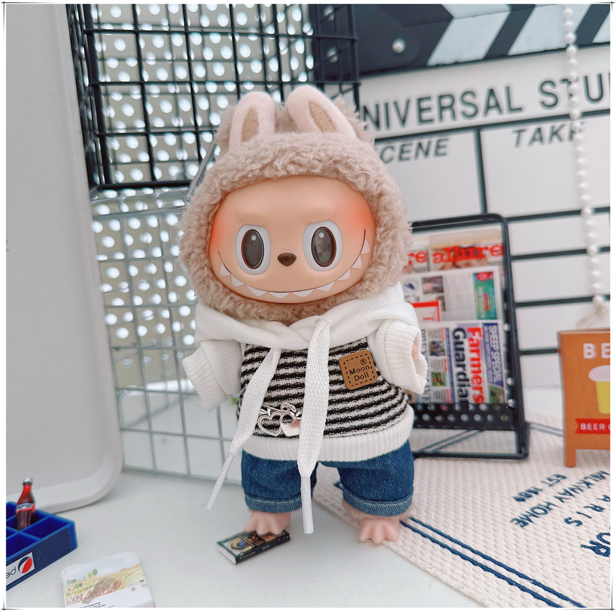 Labubu Doll Outfit - Striped Sweater & Hat Set for 17cm Labubu
