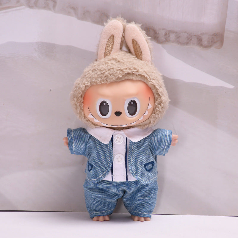 Labubu Pendant Doll Clothes - Blue Denim Jacket Two-Piece Set for 17cm Doll
