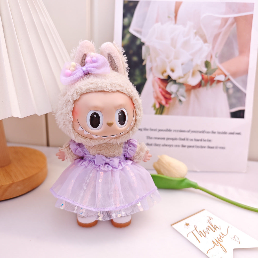 Labubu Doll Pink Gauze Skirt & Hair Accessories for 17cm Vinyl Doll