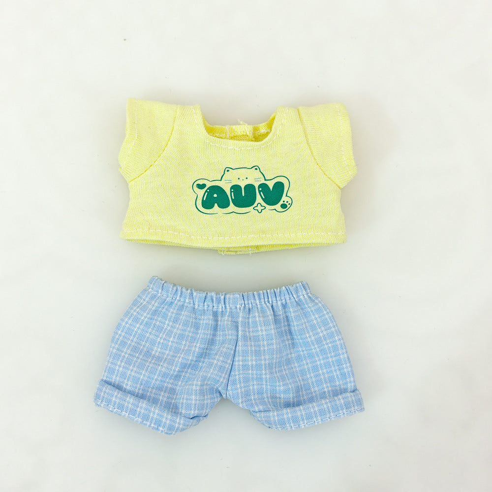 Labubu Doll Summer Outfit Set with Straw Hat & Canvas Shoes