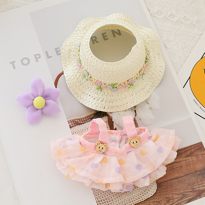 Generation II Blind Box Labubu Hanging Clothes Rab Cloth Sit Party Clothes Doll Summer Straw Hat Skirt