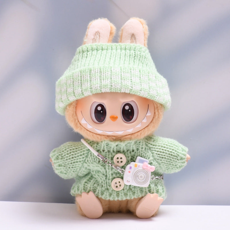 Labubu Doll Button Sweater & Hat Outfit Set for 1st & 2nd Gen Pendants