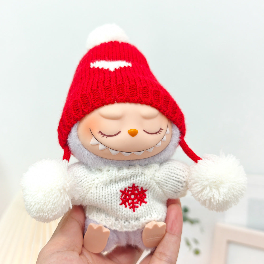 Labubu Doll New Year Red Sweater & Lucky Hat Outfit for 15-17cm Pendant Doll