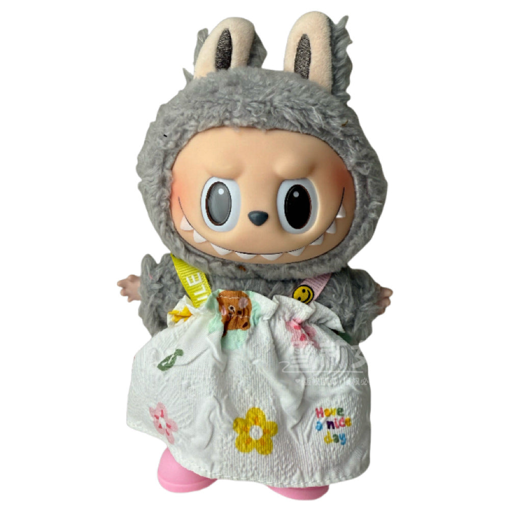 Labubu Doll Outfit - 17cm Baby Clothes with Straw Hat & Sling Dress