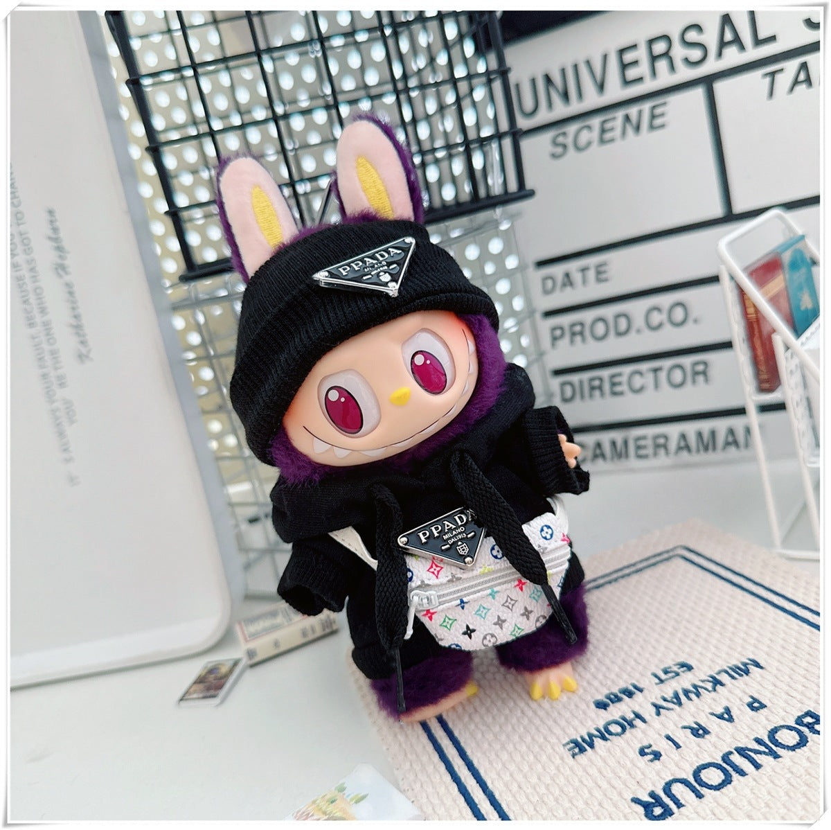 Labubu Doll Hooded Sweatshirt & Crossbody Bag Outfit for 10cm & 17cm Vinyl Dolls