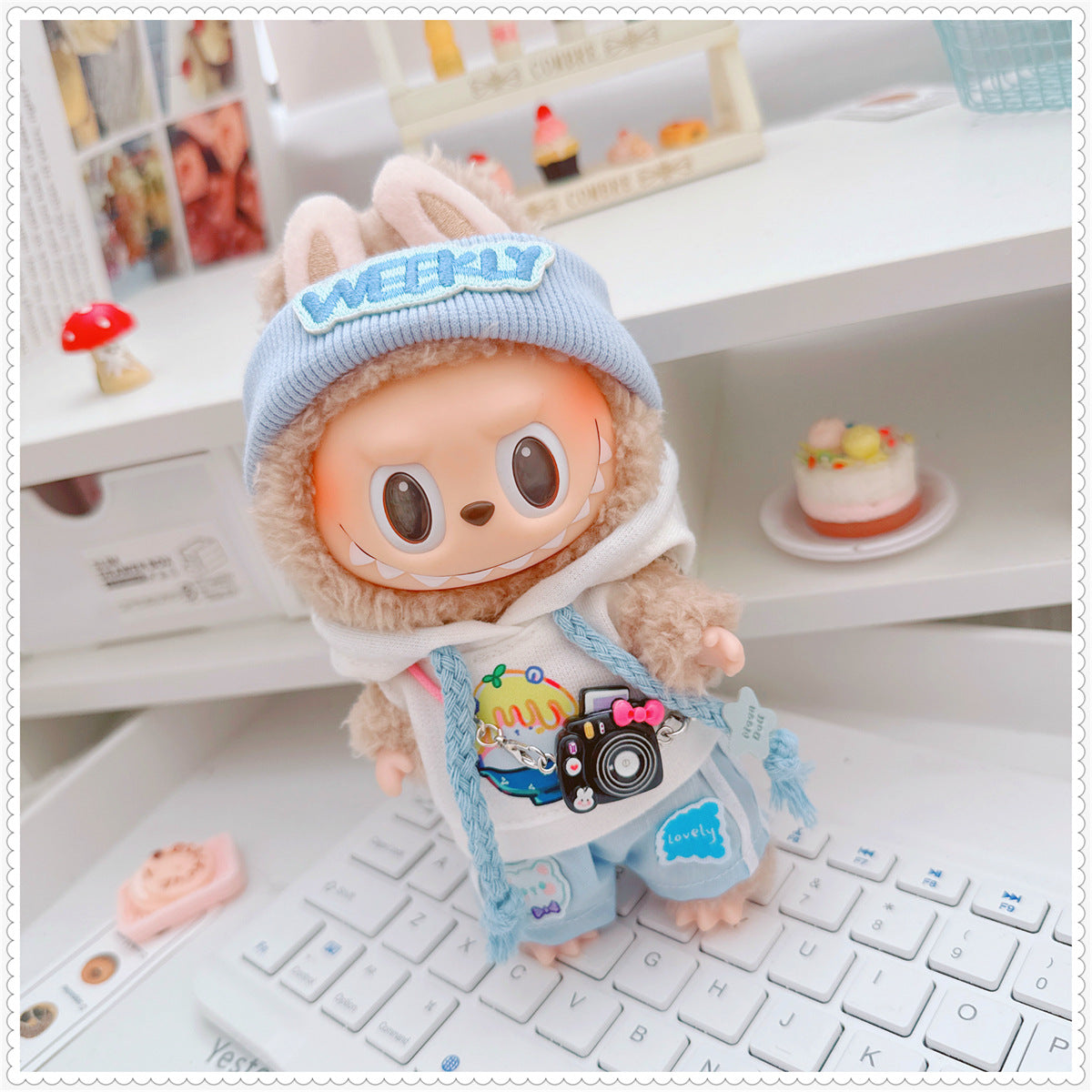 Labubu Doll Outfit - Milk Blue Morning Dew Three-Piece Set with Accessories