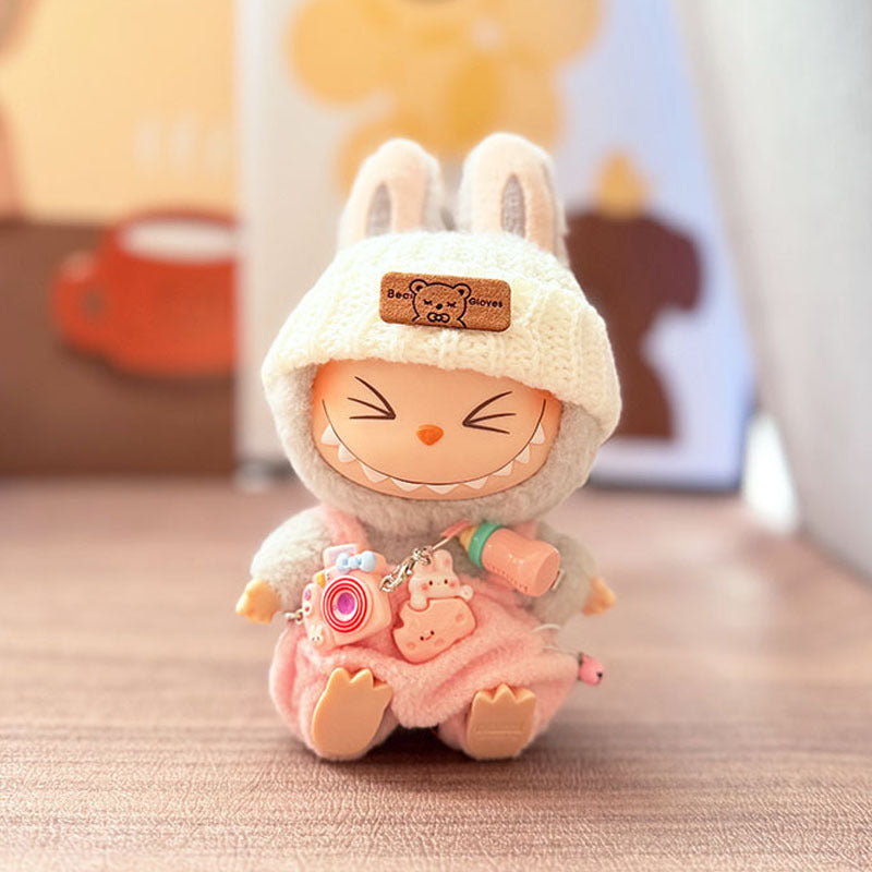 Labubu Doll Overalls Set with Baby Bottle & Hat - Cute Outfit for 1st & 2nd Gen