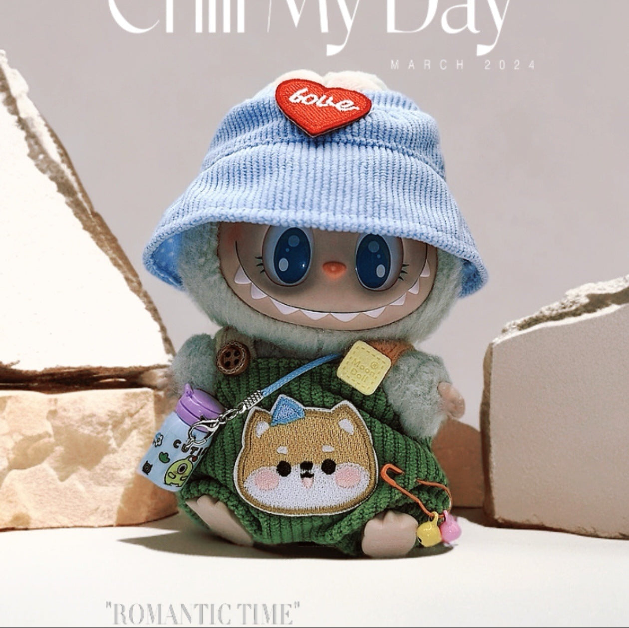 Labubu Doll Outfit - 17cm Cute Overalls & Hat Set