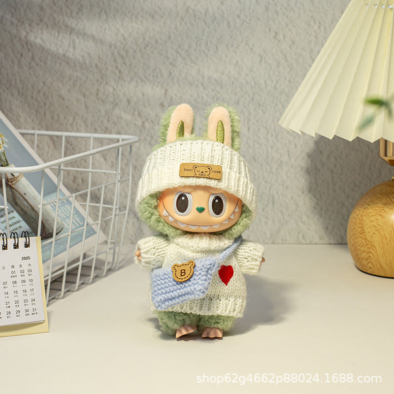Labubu Baby Clothes First, Second, and Third Generation Rubber Blind Box Pendant Universal Wear Labubu Clothes Baby Bottle Bib Pants Set Cute