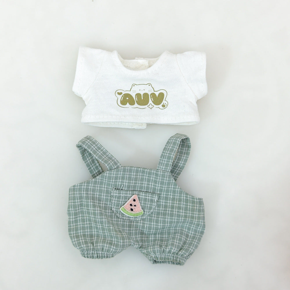 Labubu Doll Summer Outfit Set with Straw Hat & Canvas Shoes