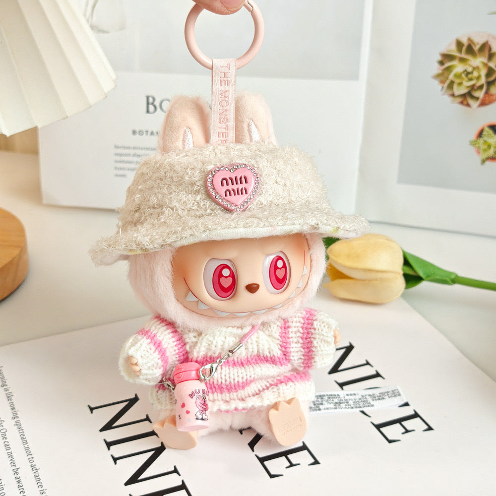 Labubu Doll Straw Hat & Outfit Set for 17cm Vinyl Doll