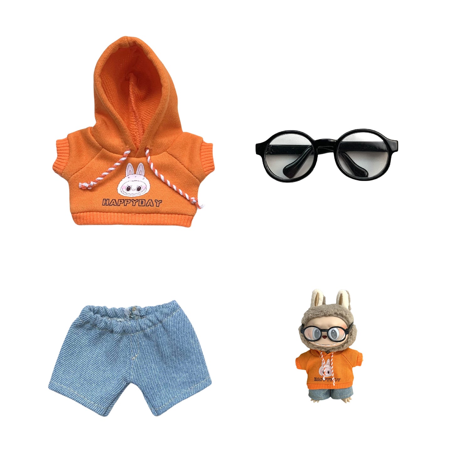 Labubu Doll Hoodie & Jeans Outfit Set with Accessories