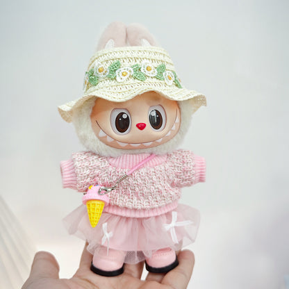 Labubu Doll Outfit Set - Knitted Sweater & Gauze Skirt with Bow Headband
