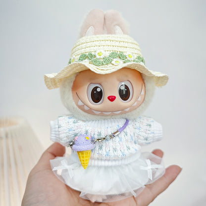 Labubu Doll Outfit Set - Knitted Sweater & Gauze Skirt with Bow Headband