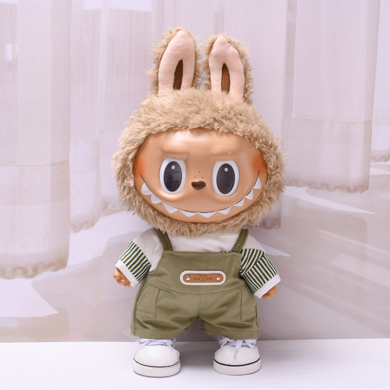 Labubu 38cm Doll Outfit - Striped T-Shirt & Overalls/Shorts Suit