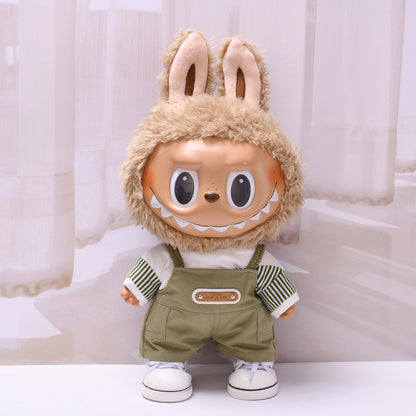 Labubu 38cm Doll Outfit - Striped T-Shirt & Overalls/Shorts Suit