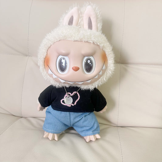 38CM Labubu Doll Clothes Dress for LABUBU Doll Believe in Love suit Necklace Hat Accessories Fashion