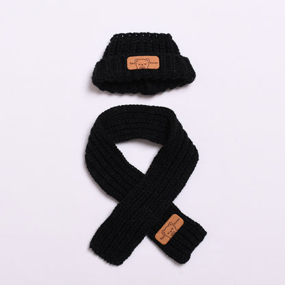 Labubu Doll Wool Hat & Scarf Set for 2nd Gen Pendant - White & Black
