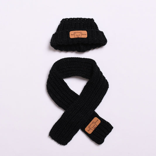 Labubu Doll Wool Hat & Scarf Set for 2nd Gen Pendant - White & Black