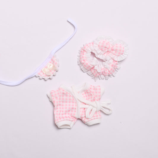 [For sale only doll clothes 15cm pendant cloth clothes plaid pajamas three-piece set keychain vinyl doll clothes
