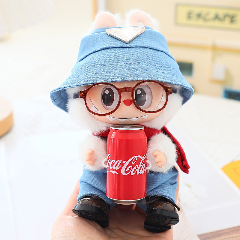17cm Labubu Fisherman Hat Macaron Vinyl Face Labubu Doll Doll Triangle suit Glasses