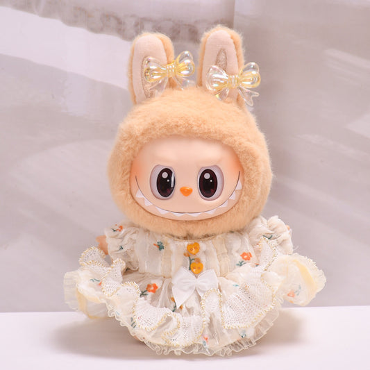 Only clothes] second generation blind box labubu pendant clothes gold silk dress sit party pull cloth for the skirt