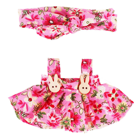 Labubu 17cm Doll Overalls & Headband Set - Floral Print