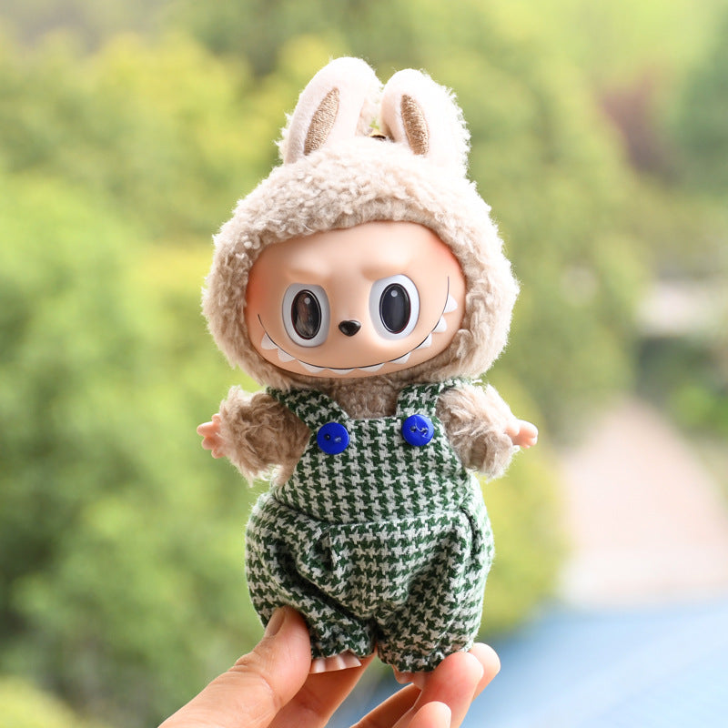 Labubu Doll Baby Clothes Outfit - 17cm Houndstooth Suspenders & Pants