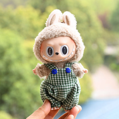 Labubu Doll Baby Clothes Outfit - 17cm Houndstooth Suspenders & Pants