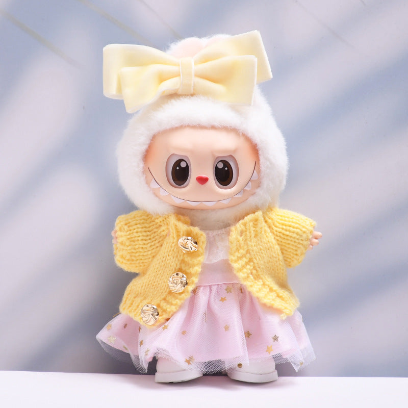 Only Baby Clothes] First and Second Generation Pendants Labubu Clothes Gold Powder Wool Cardigan Skirt Labubu Baby Clothes Replacement