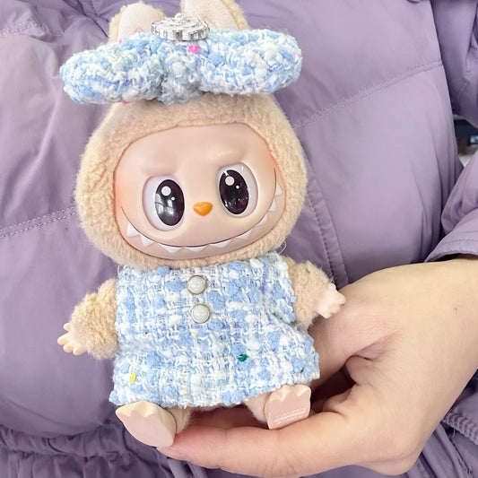 The first and second generation of blind box cloth doll clothes key chain LABUBU skirt heavy-duty vest-style blue fragrant style skirt