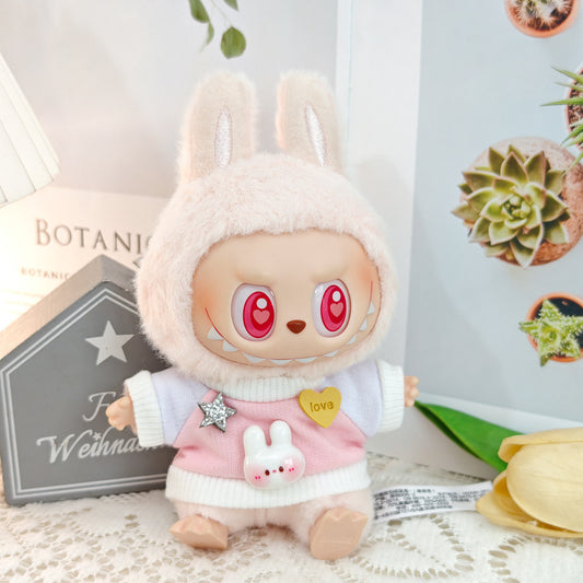 Labubu Doll Outfit - Bunny Pink & Cloud Blue Sweatshirt with Peaked Cap & Accessories