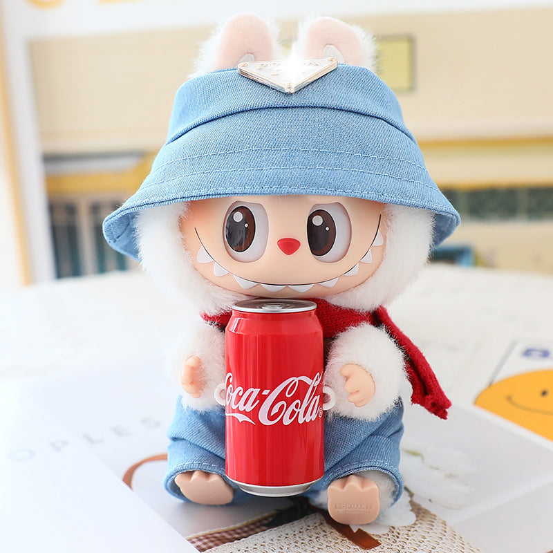17cm Labubu Fisherman Hat Macaron Vinyl Face Labubu Doll Doll Triangle suit Glasses