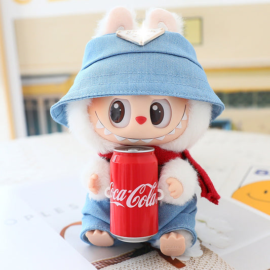 17cm Labubu Fisherman Hat Macaron Vinyl Face Labubu Doll Doll Triangle suit Glasses