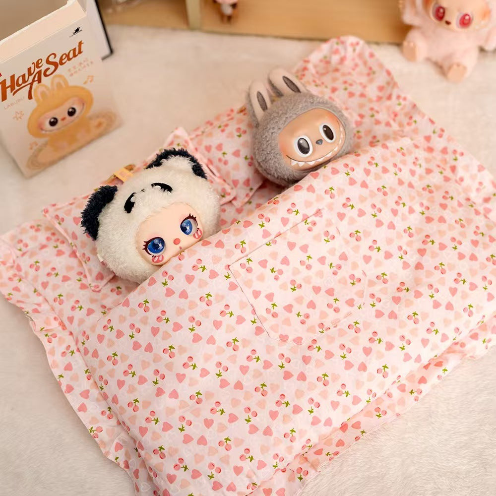 Labubu 17cm Doll Sleeping Bag Set with Mini Pillow - Cute Patterns