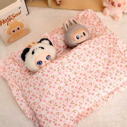 Labubu 17cm Doll Sleeping Bag Set with Mini Pillow - Cute Patterns