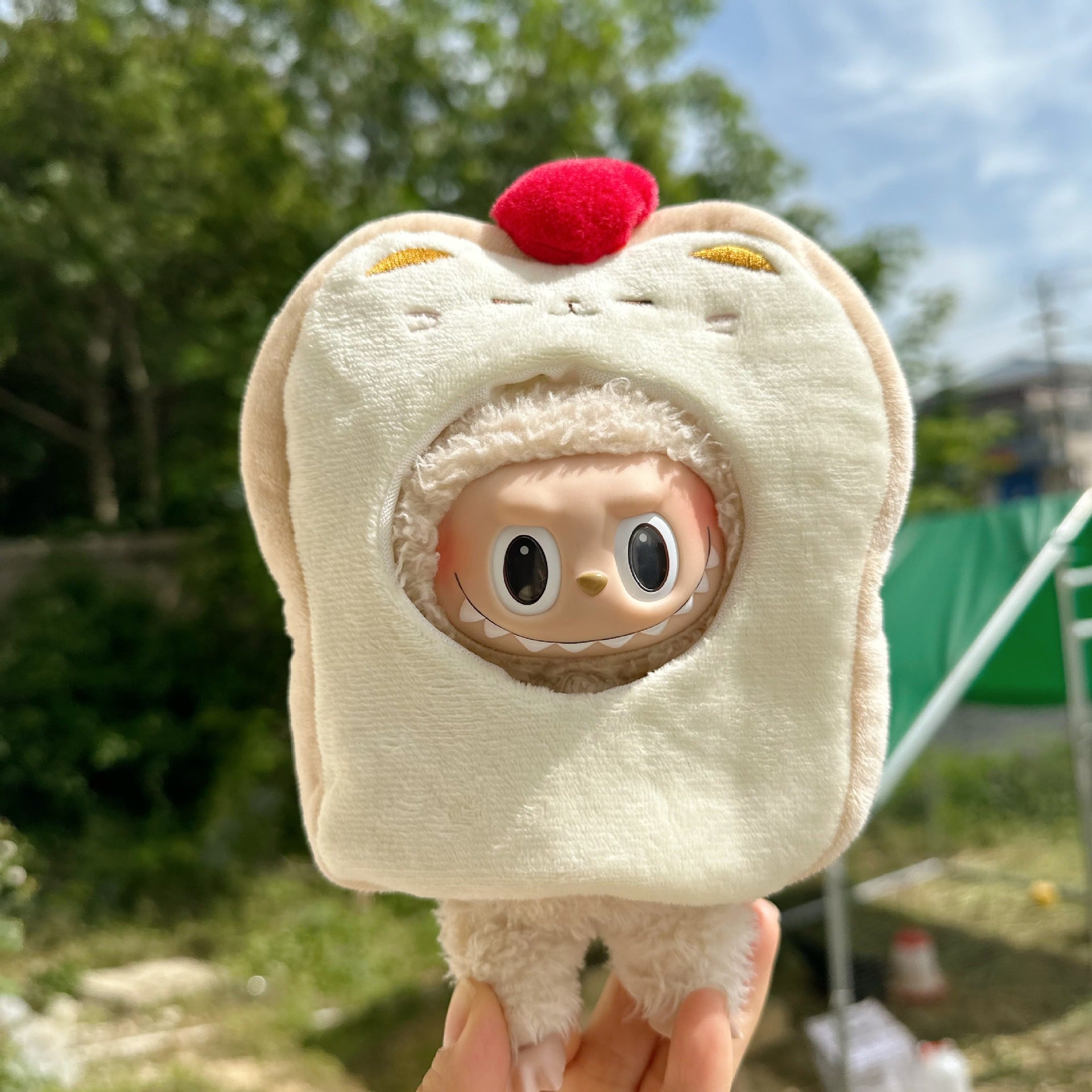 Only clothes] 17CM Rab cloth headgear key chain LABUBU outside with French fries potato chips bread baby hat
