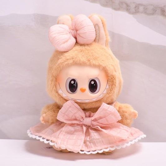 Clothing Only] Second-Generation Vinyl Sitting Party Labubu Pendant Clothing Cool Suspender Skirt Labubu Baby Clothes