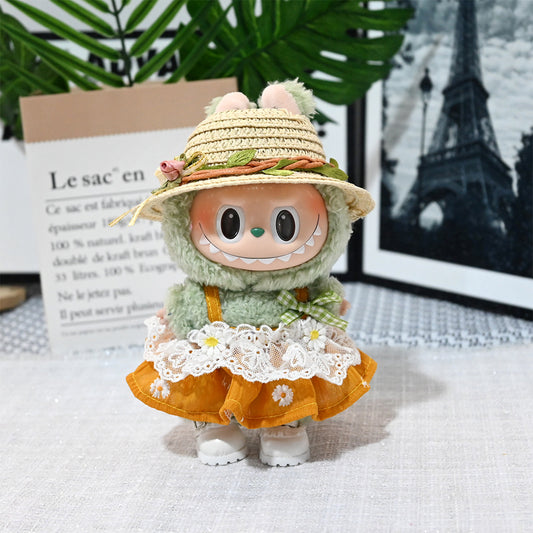 Clothing Only] 17cm Pendant Sitting Rose Cute Blind Box Labubu Doll Clothing Replacement