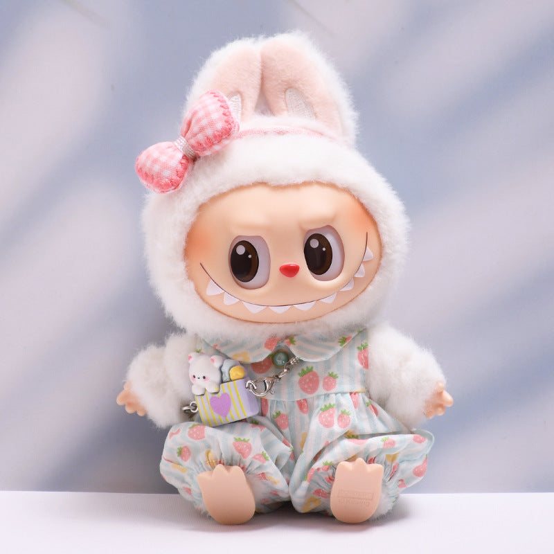 Only baby clothes] one, two and three generations of pendants labubu clothes strawberry jumpsuit suit labubu baby clothes