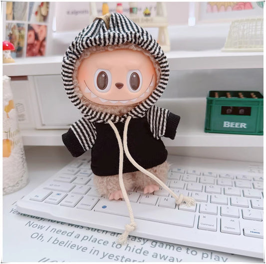 Labubu 17cm Doll Striped Sweatshirt Hoodie - Black & White