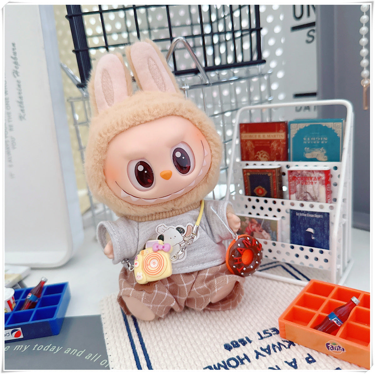 Labubu Doll Outfit - Plaid Suit, Hat & Accessories for 10cm & 17cm Dolls