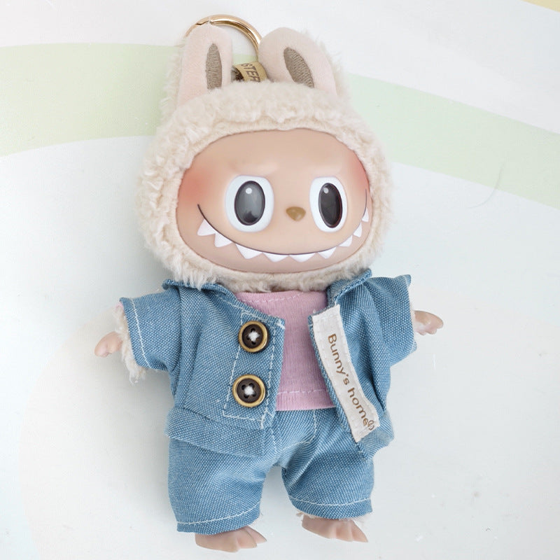 Suspender pants suit suitable for cloth cloth clothes to replace 15cm blind box series labubu vinyl baby clothes.