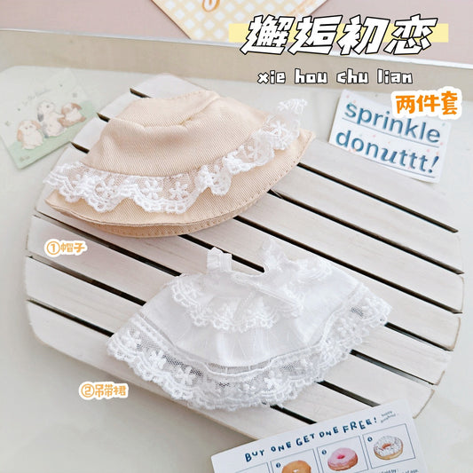 Labubu Doll Outfit - 10cm First Love White Dress & Lace Hat Set