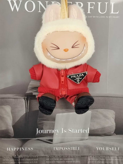 Labubu Doll Leather Jacket Outfit Set with Accessories for 17cm Vinyl Doll