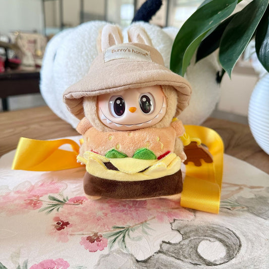 Clothes Only] One or Two Generation Blind Box Pendant Doll Labubu Sitting Pie Labubu Doll Coat with Hamburger