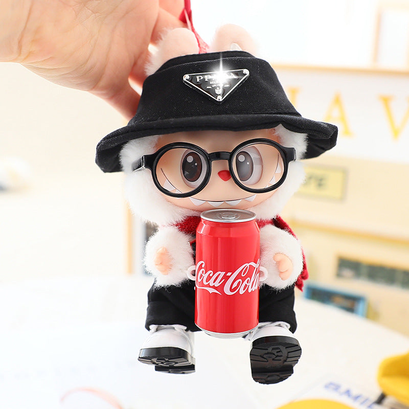 17cm Labubu Fisherman Hat Macaron Vinyl Face Labubu Doll Doll Triangle suit Glasses
